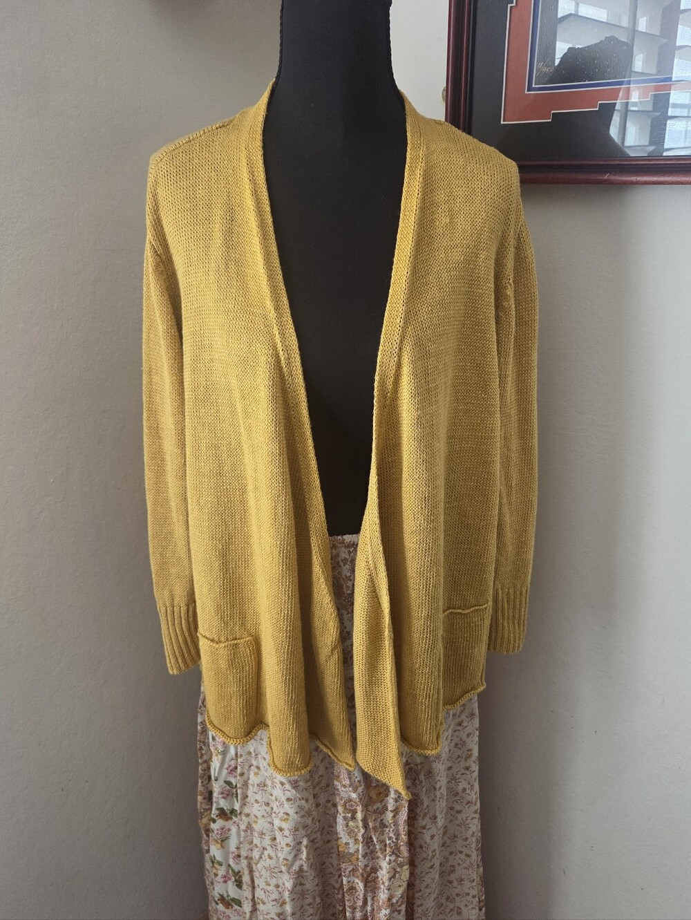 Eileen Fisher yellow mustard 100% Hemp cardigan size Large Contemporary Fall
